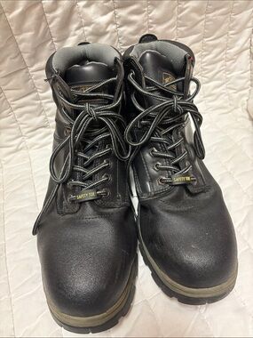 TEXAS STEER Black Work Safety Toe Boots Sz 12 Lace Up